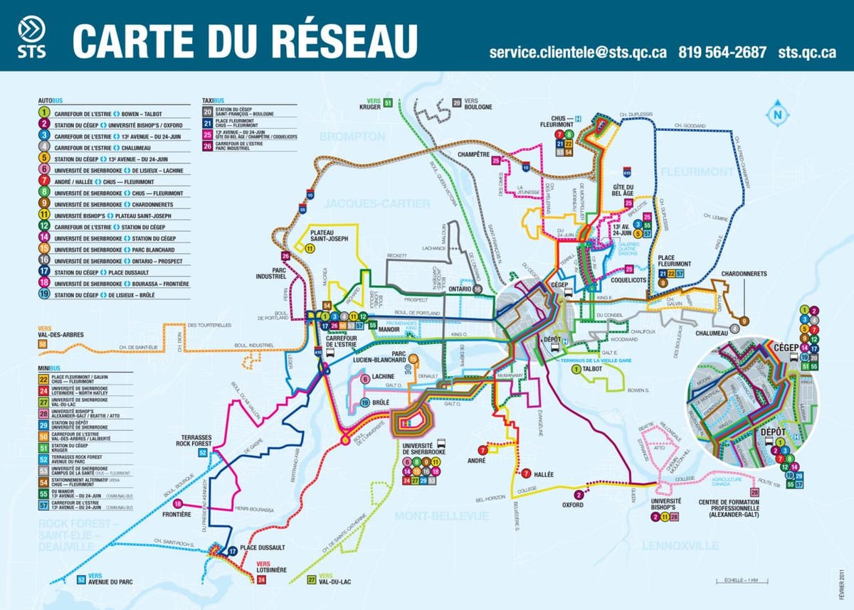 Quebec City bussi liinid kaardil