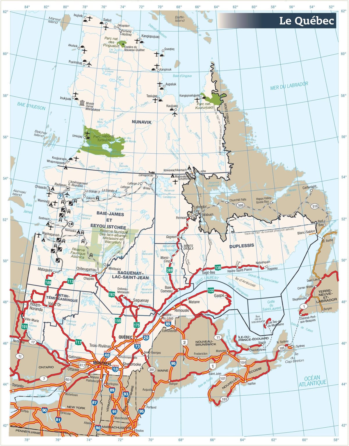 Kaart maantee Quebec kanadas